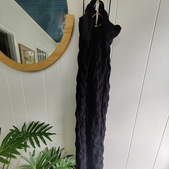 Fashion Nova Loungewear in Soft Black Rouched Design. Accent rings at halter - Picture 3 of 5